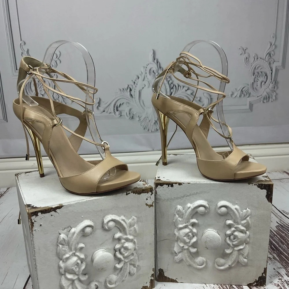 Elegant Beige Strappy Gladiator Heels Sexy Sandals